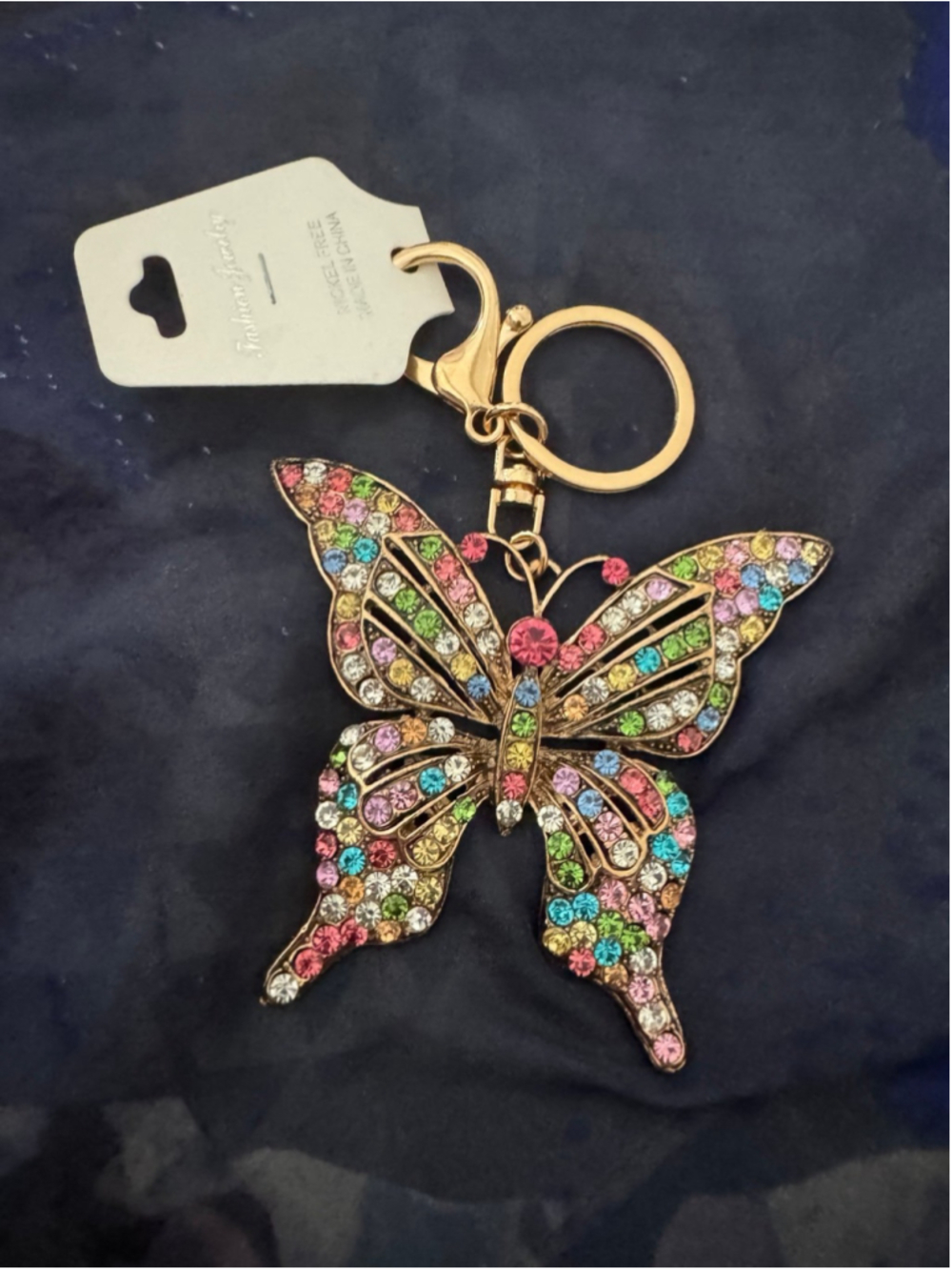 Large Multicolor Rhinestone Butterfly Keychain new
